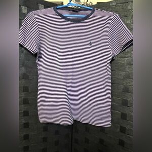 Ralph Lauren womens XLarge Pink Blue striped crew neck short sleeve top Vtg
